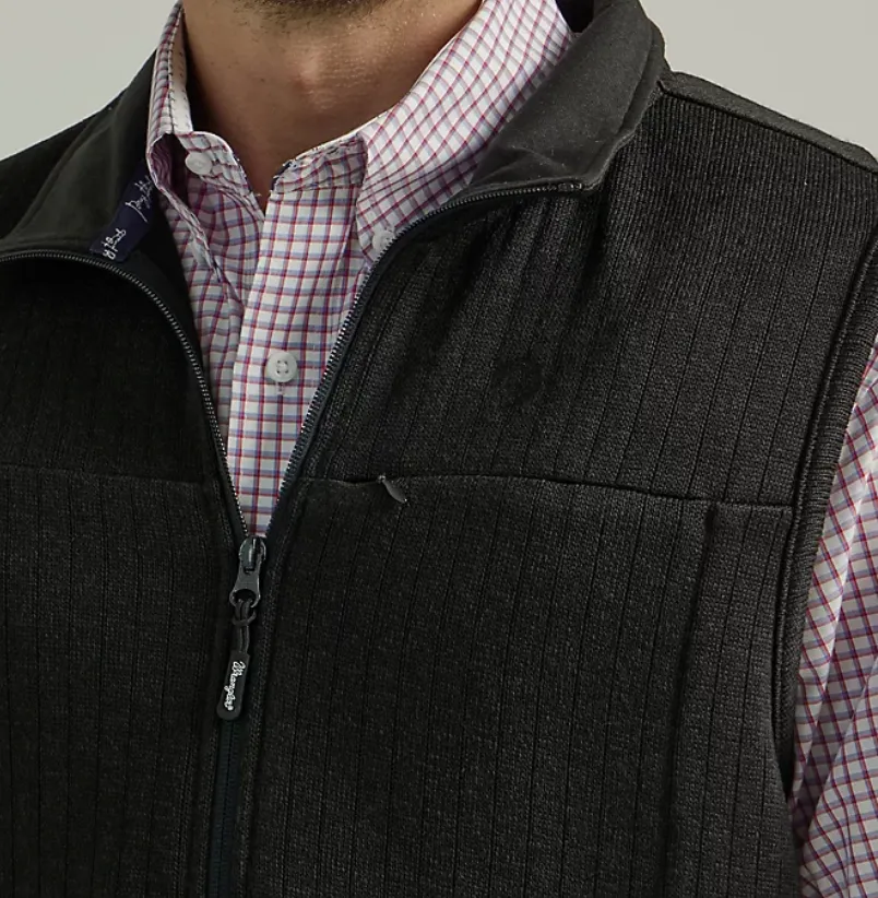 112334104- Wrangler George Strait Knit Zip Vest- Black