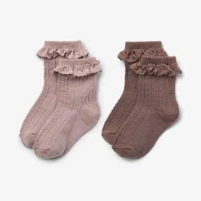 2 pk Wool Lace Socks Nora - shadow brown