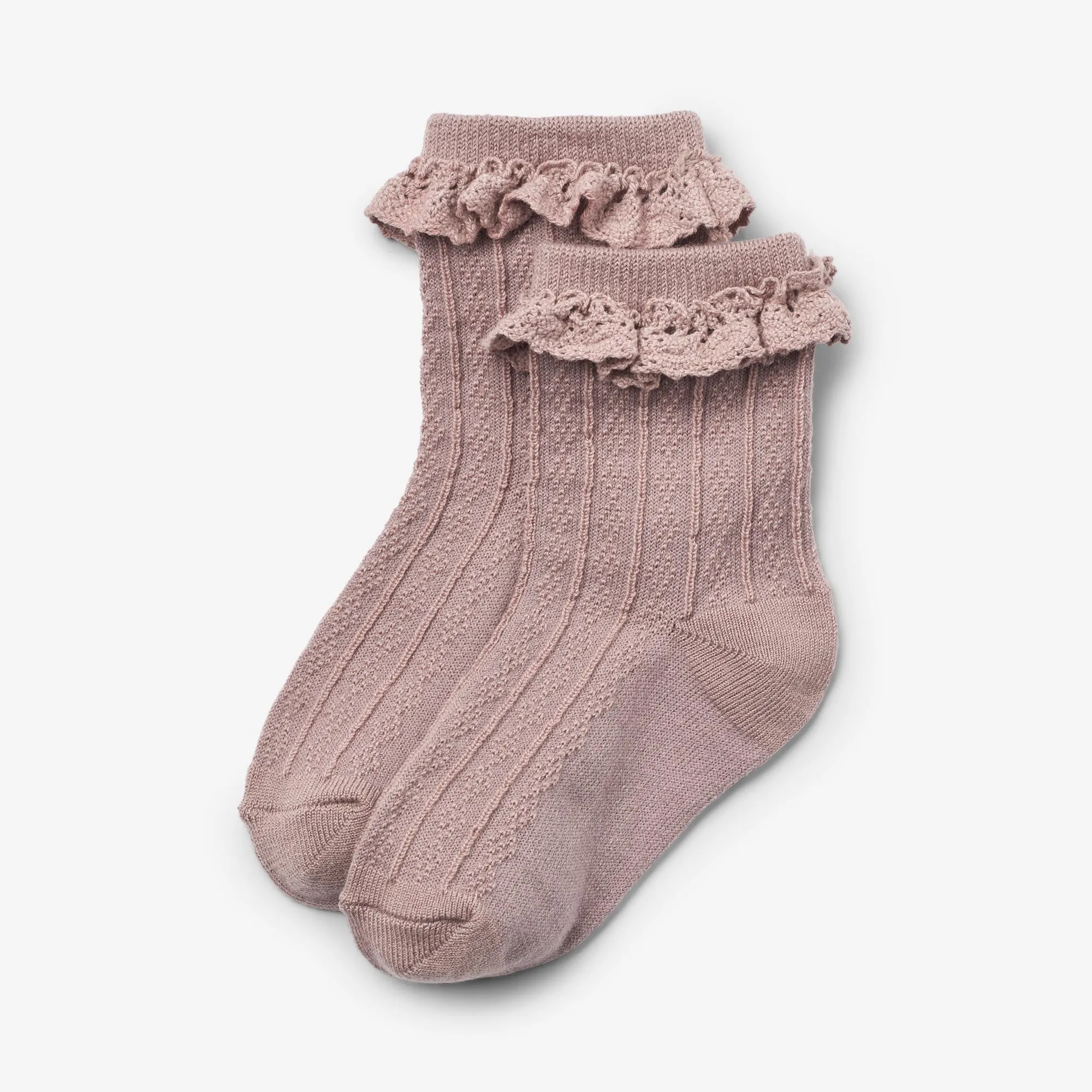 2 pk Wool Lace Socks Nora - shadow brown