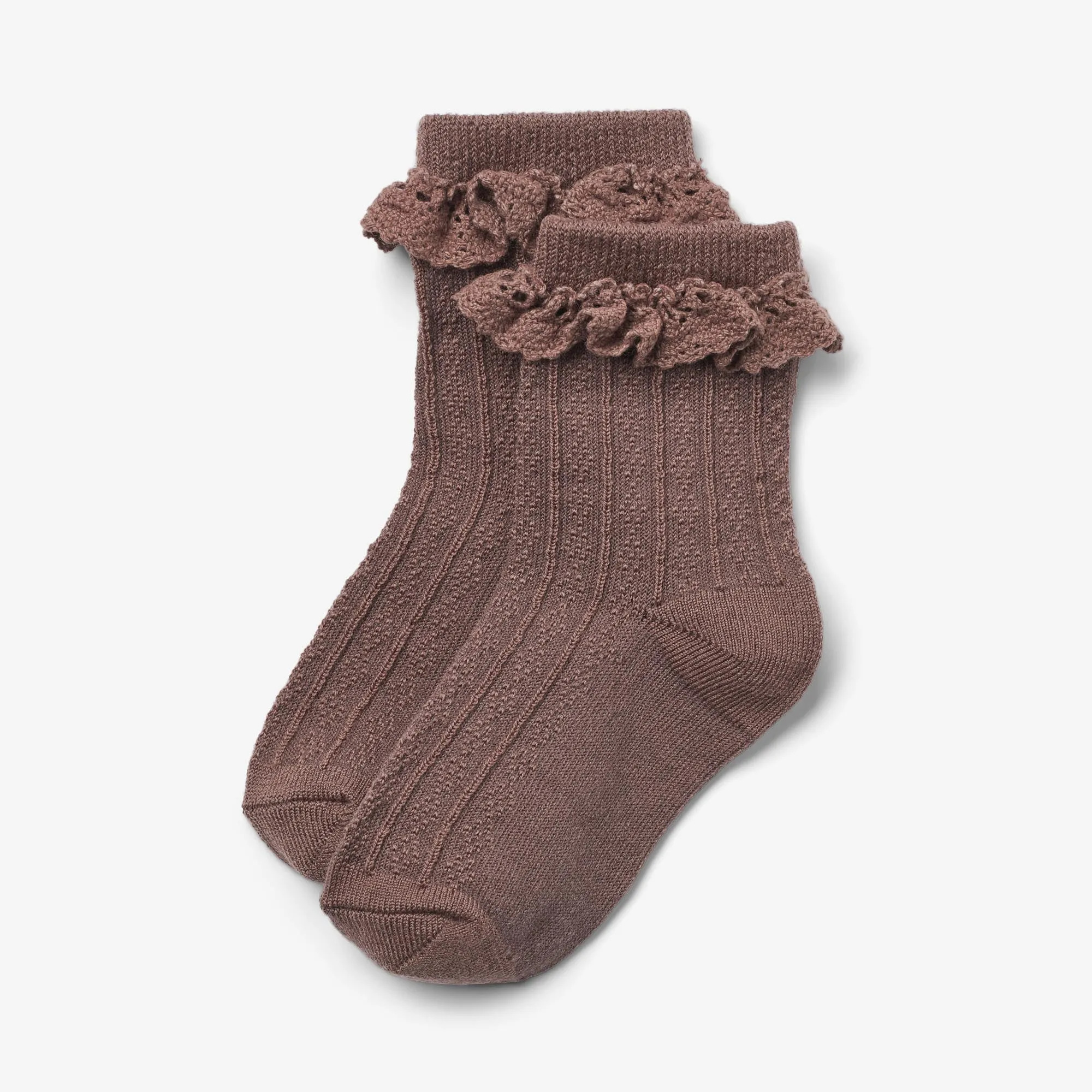 2 pk Wool Lace Socks Nora - shadow brown