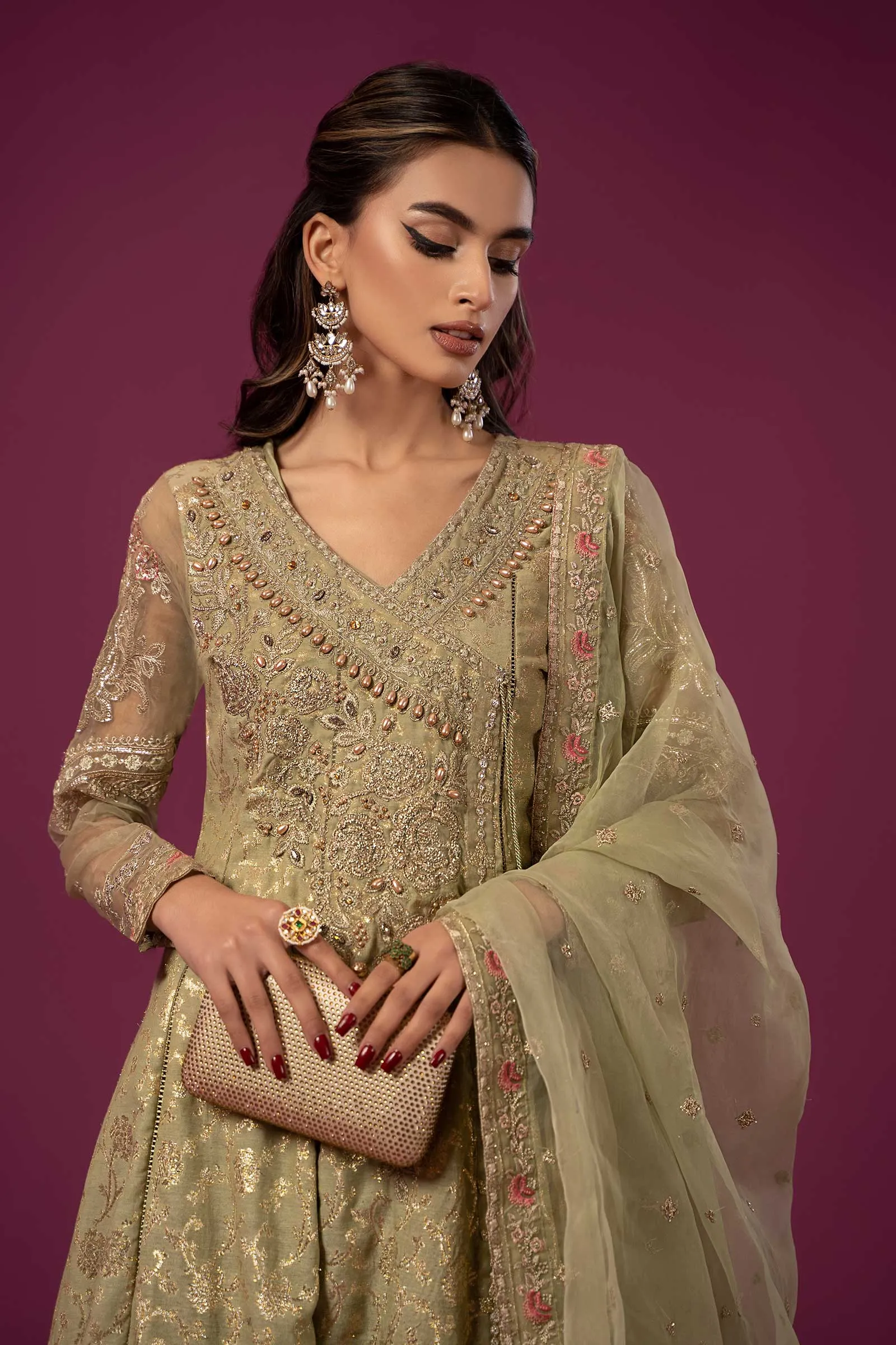 3 Piece Embroidered Cotton Lurex Jacquard Suit | SF-EF24-70