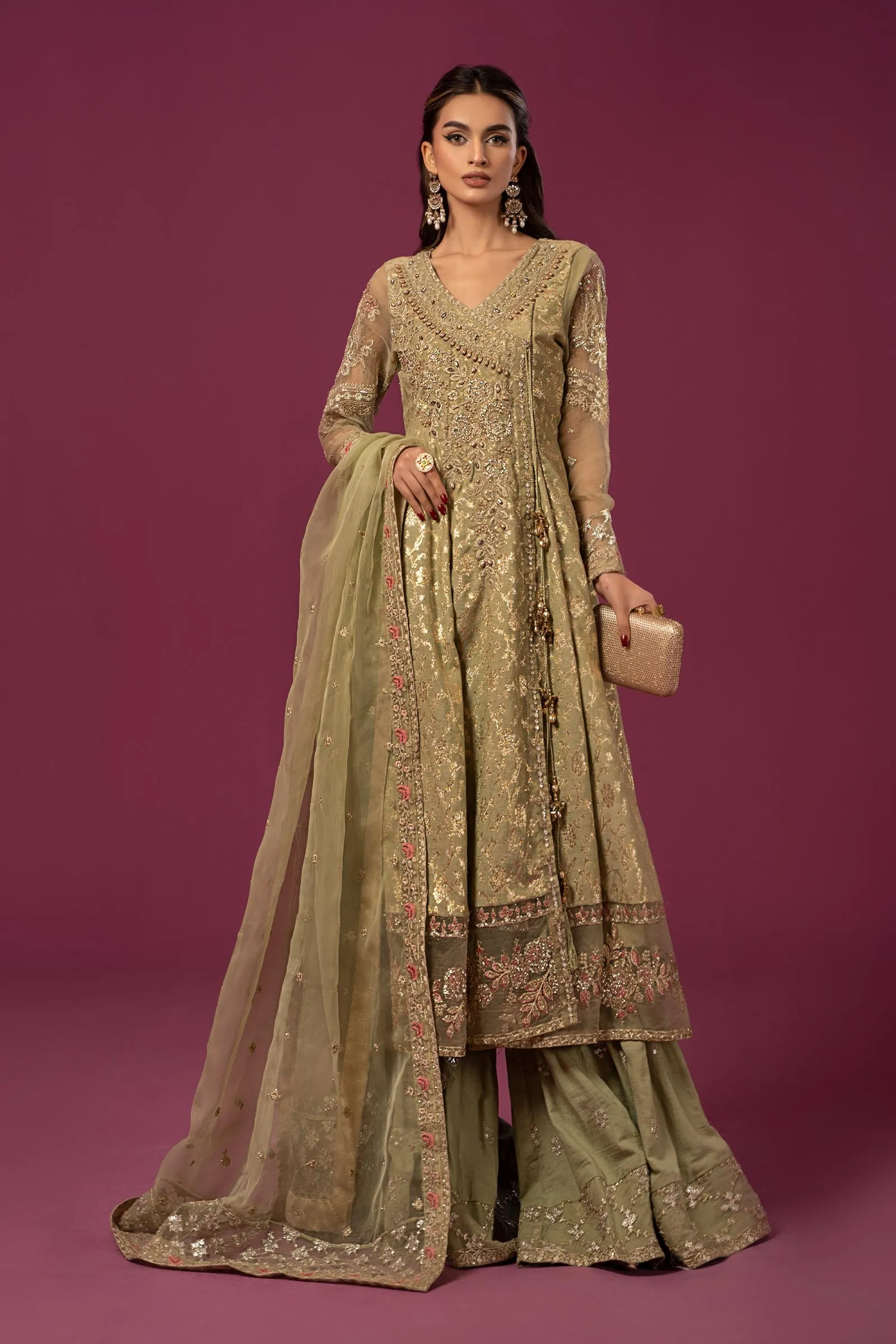 3 Piece Embroidered Cotton Lurex Jacquard Suit | SF-EF24-70