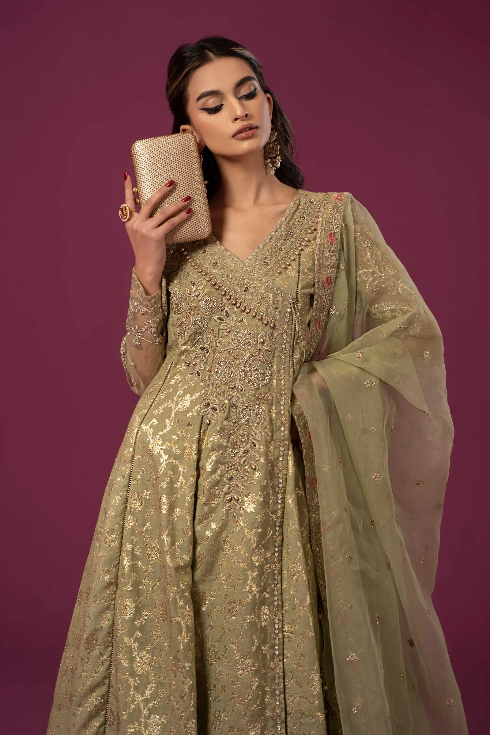 3 Piece Embroidered Cotton Lurex Jacquard Suit | SF-EF24-70