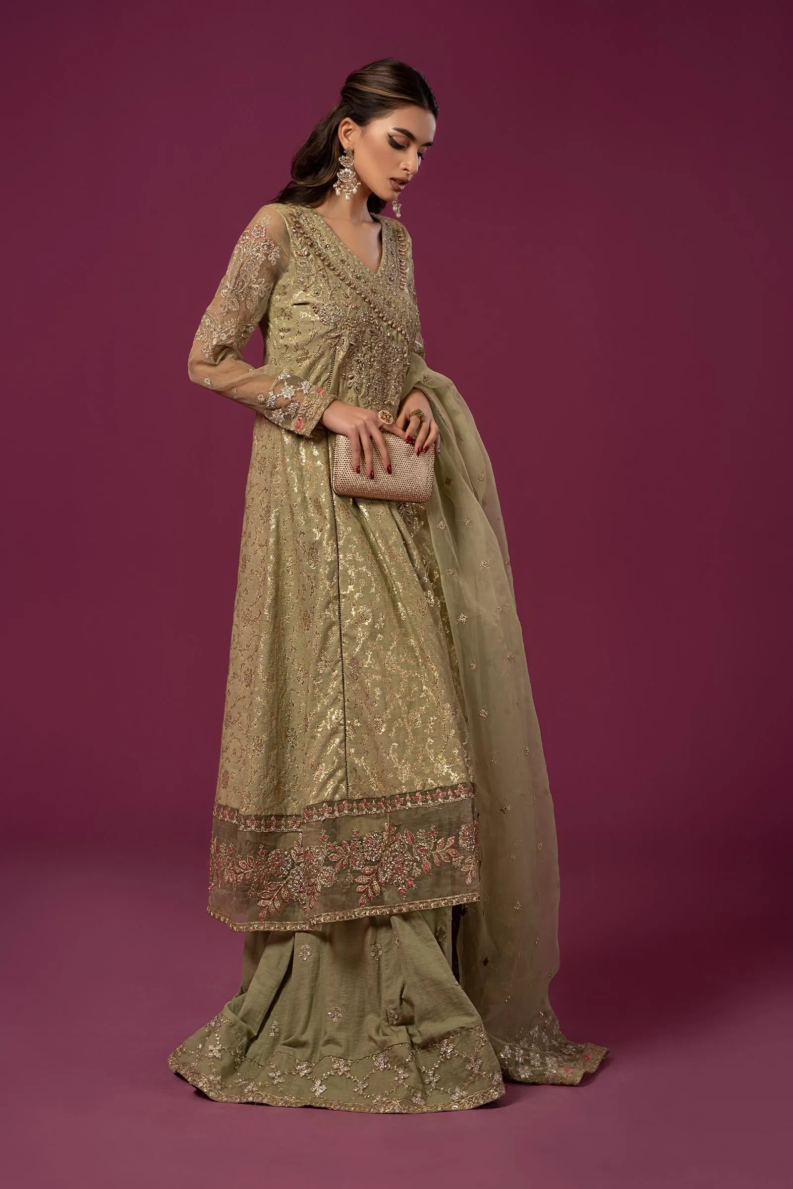 3 Piece Embroidered Cotton Lurex Jacquard Suit | SF-EF24-70