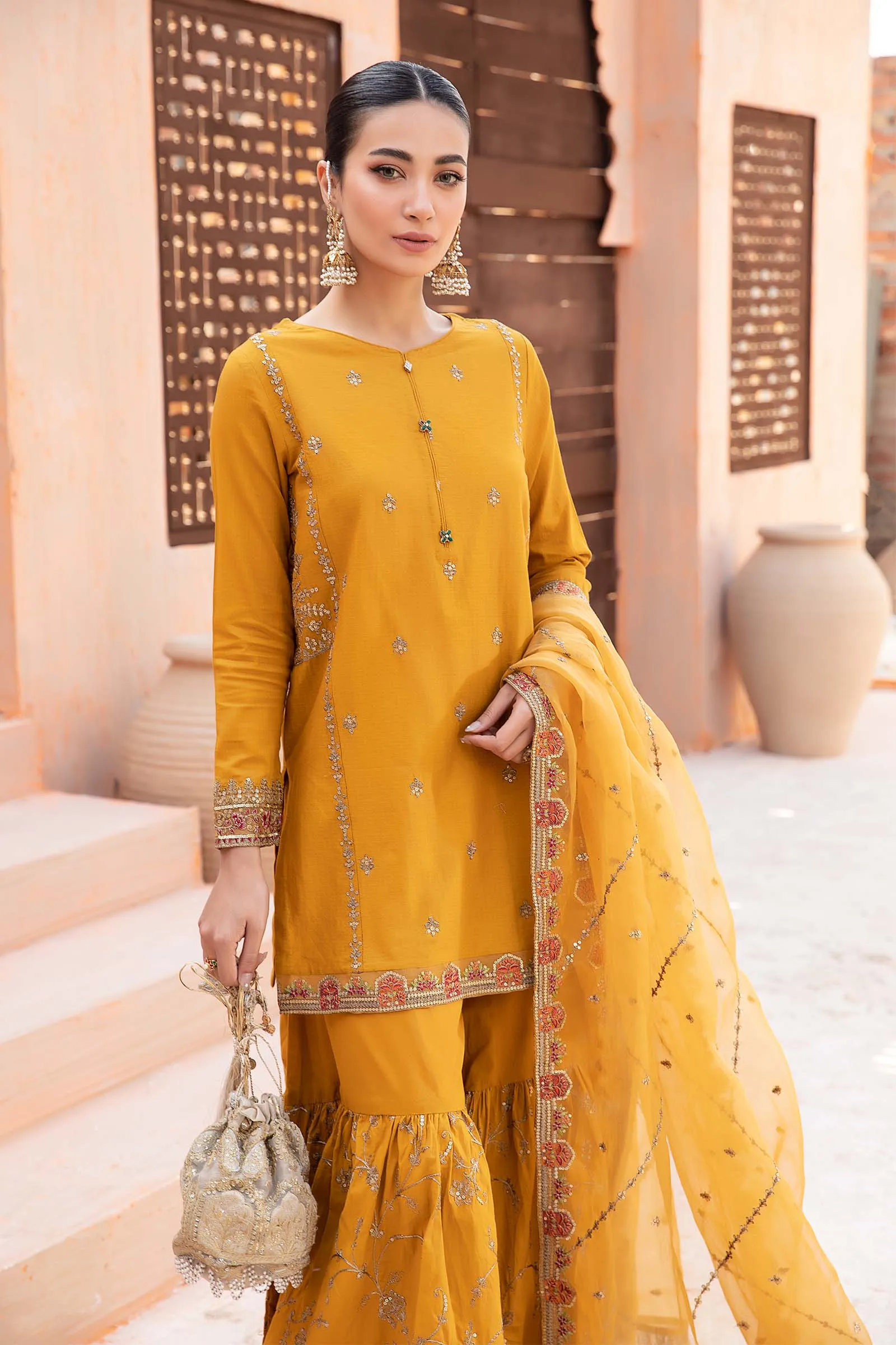 3 Piece Embroidered Dobby Suit | DW-EF24-105