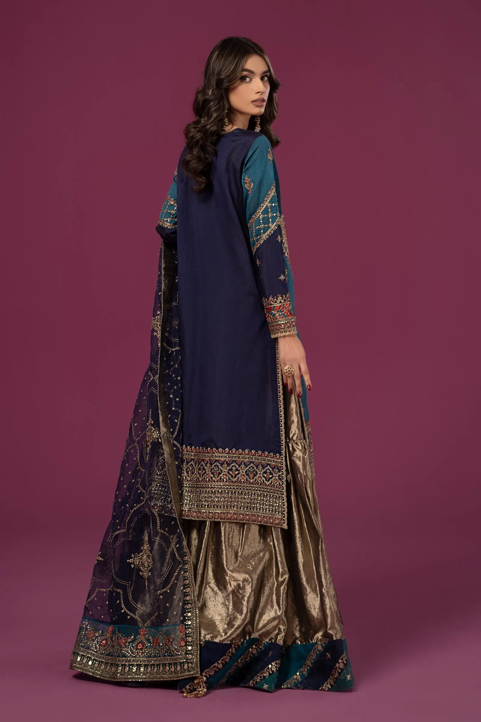 3 Piece Embroidered Raw Silk Suit | SF-EF24-27