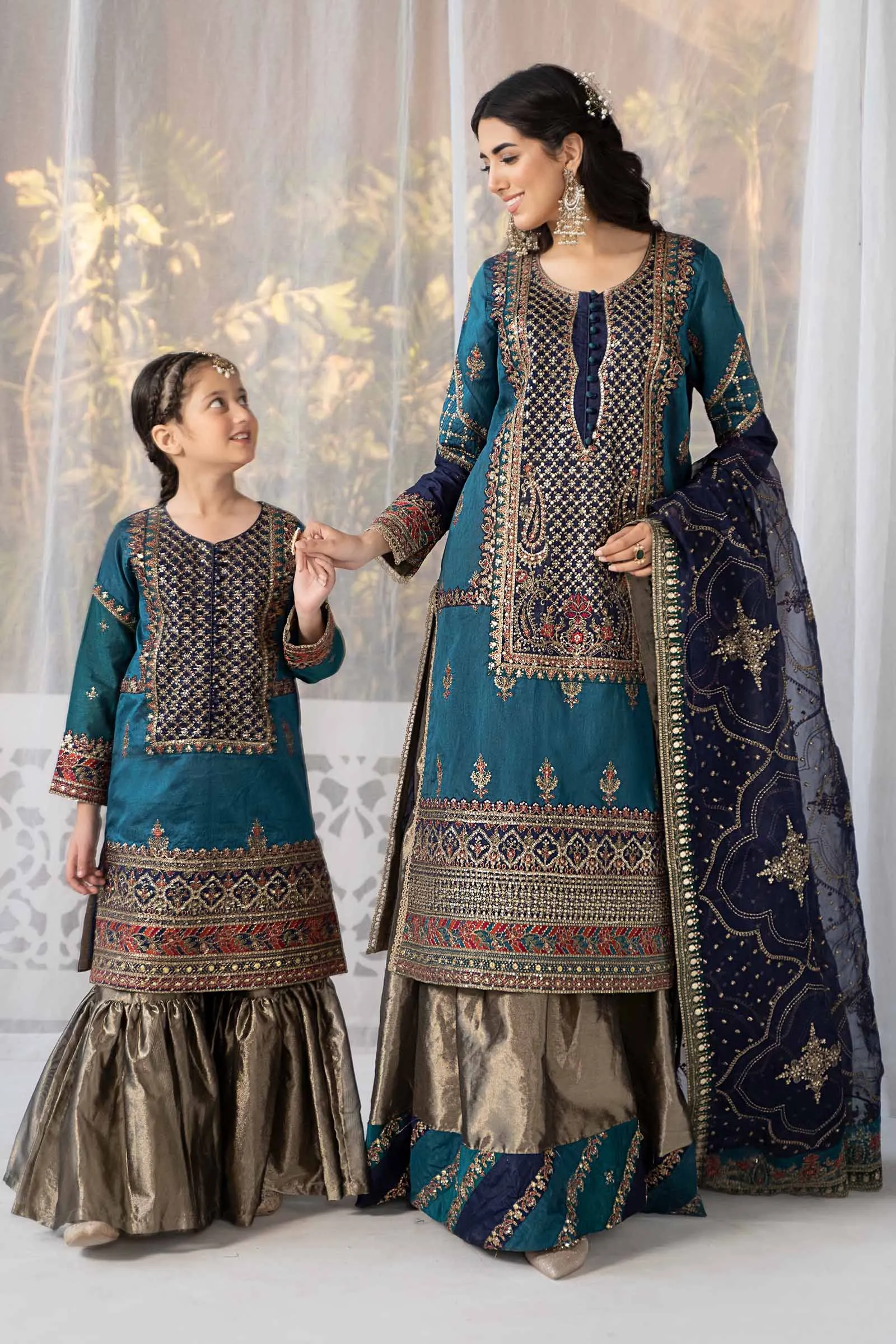 3 Piece Embroidered Raw Silk Suit | SF-EF24-27