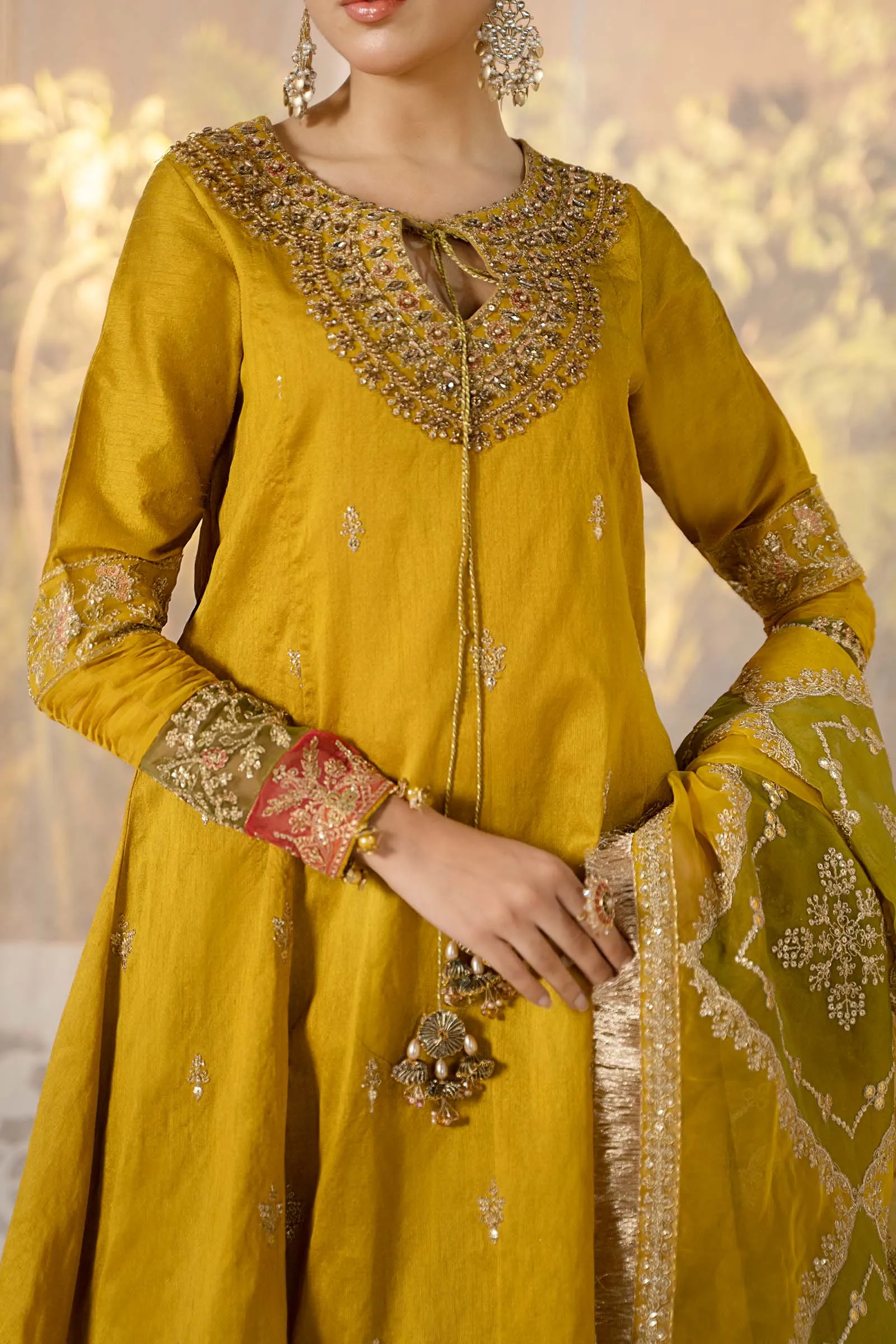 3 Piece Embroidered Raw Silk Suit | SF-EF24-75