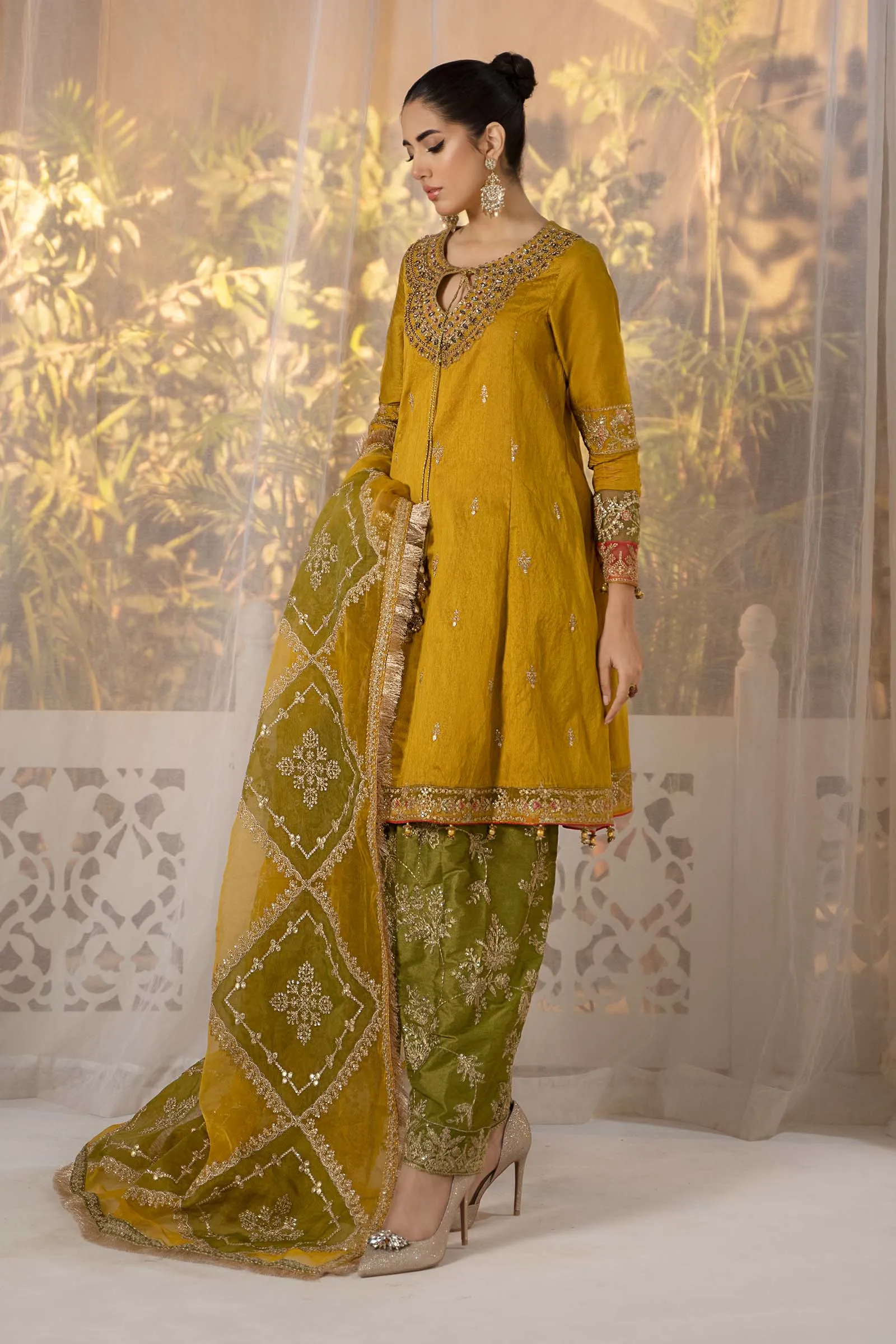 3 Piece Embroidered Raw Silk Suit | SF-EF24-75