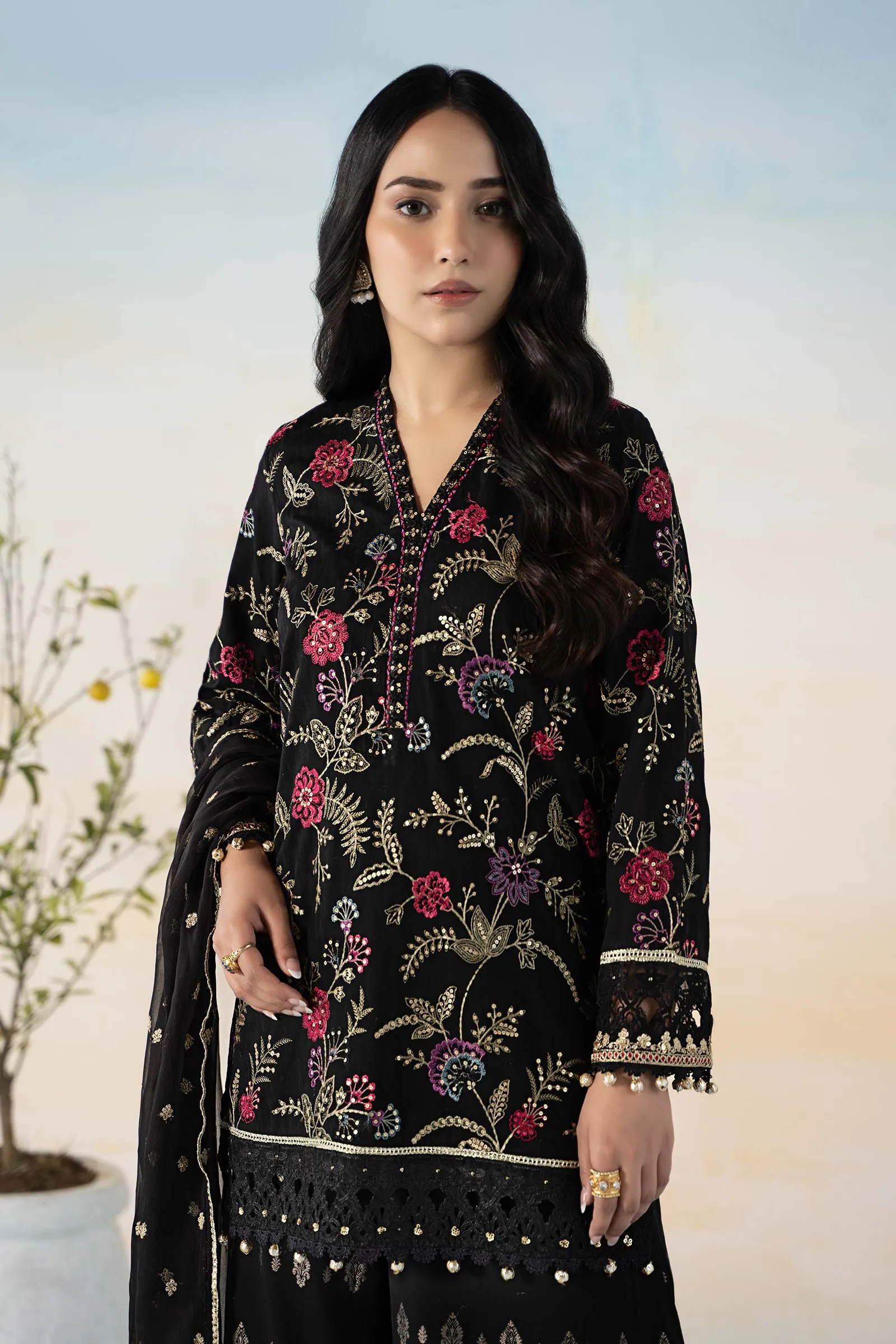 3 Piece Embroidered Self Jacquard Suit | DW-EF24-03