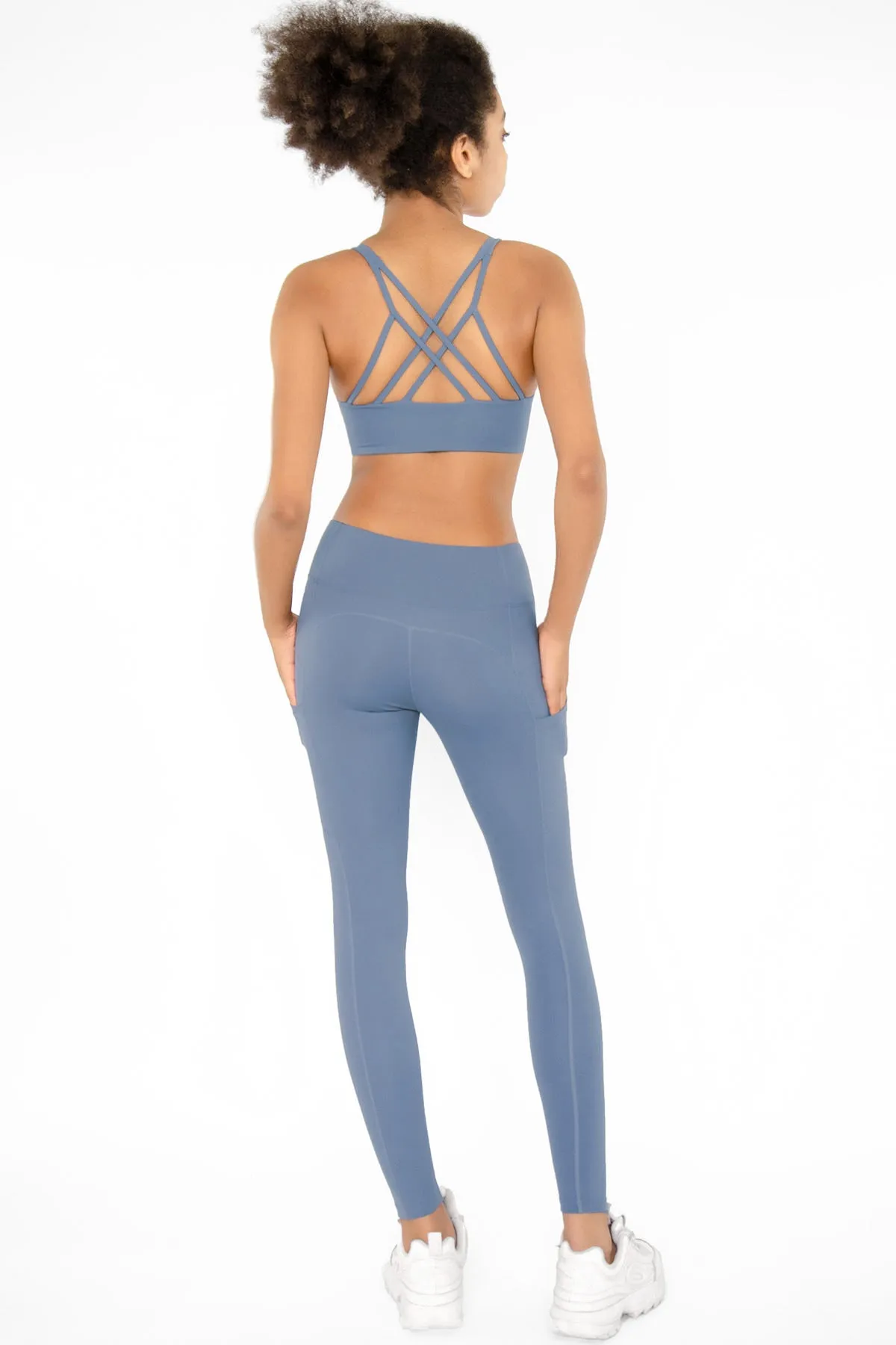 4 for $54 - Sky Blue Cassi Side Pockets Workout Leggings Yoga Pants - Women