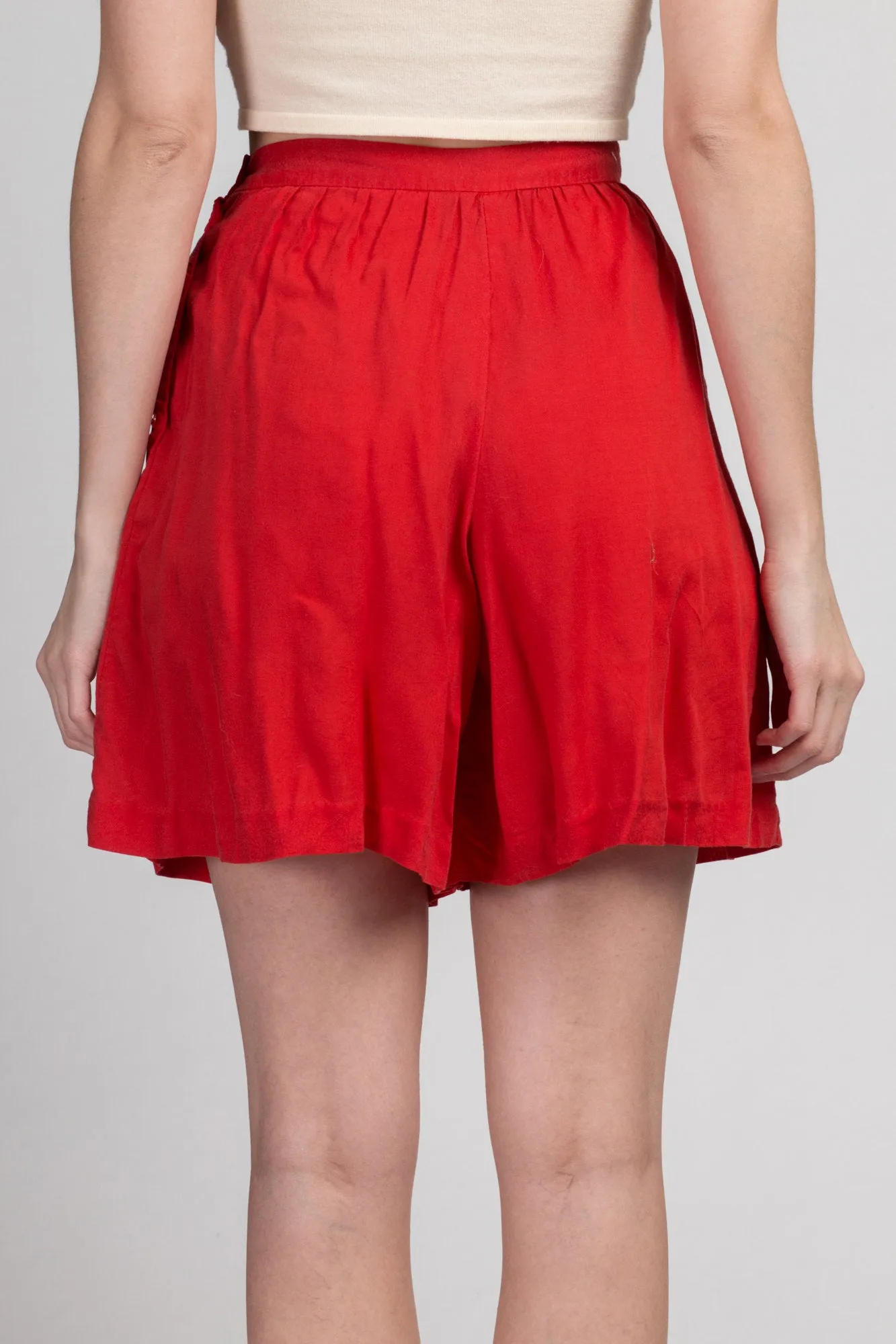 70 Red High Waist Shorts - Extra Small, 25"