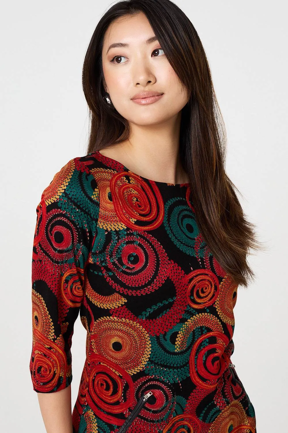 Abstract 3/4 Sleeve Short Shift Dress