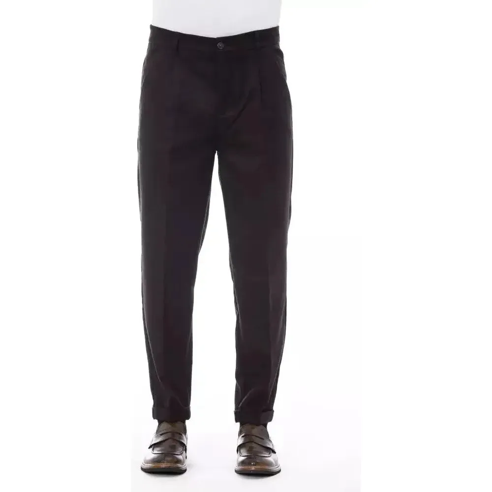 Alpha Studio Brown Wool Men Pant