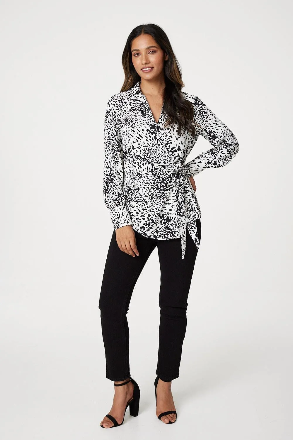 Animal Print Wrap Front Blouse