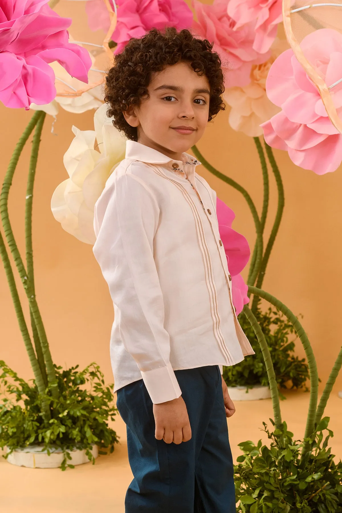 Arcadia Drift- Pin Tucked Cotton Satin Shirt For Boys