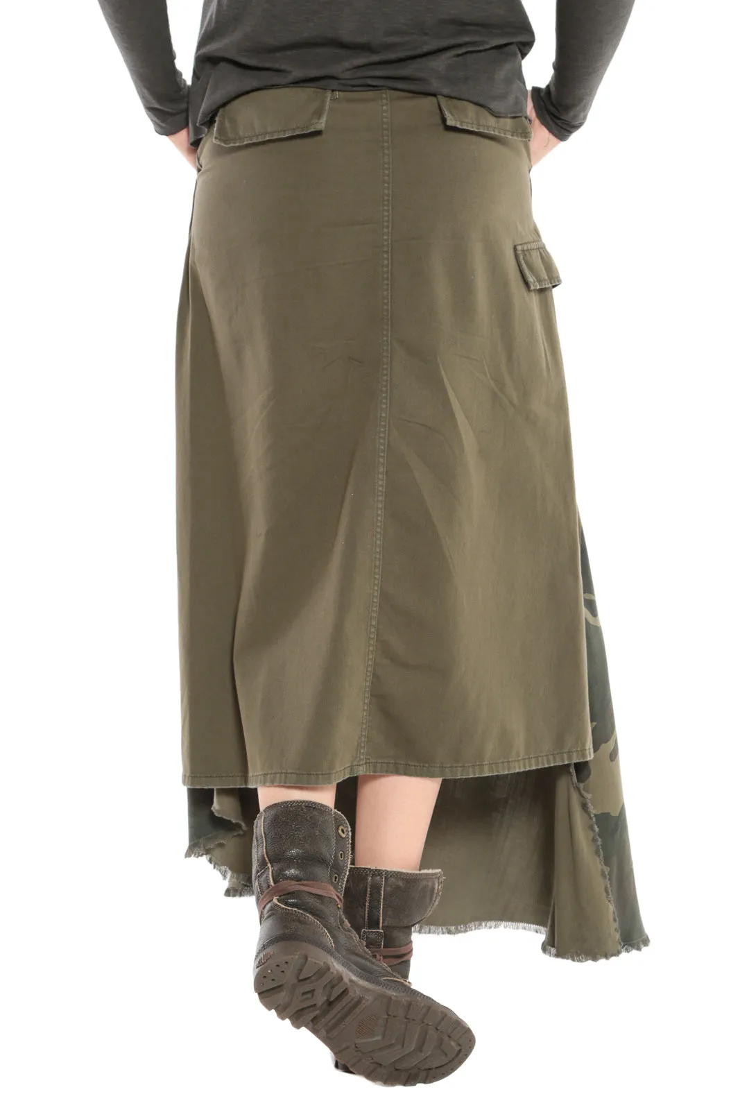 Asymmetric skirt in Olive