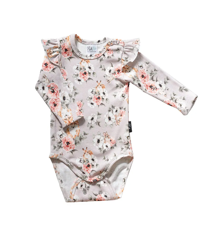 Baby's Rib Body With Ruffled Sleeves Buttercup And Forest Animals Lavender