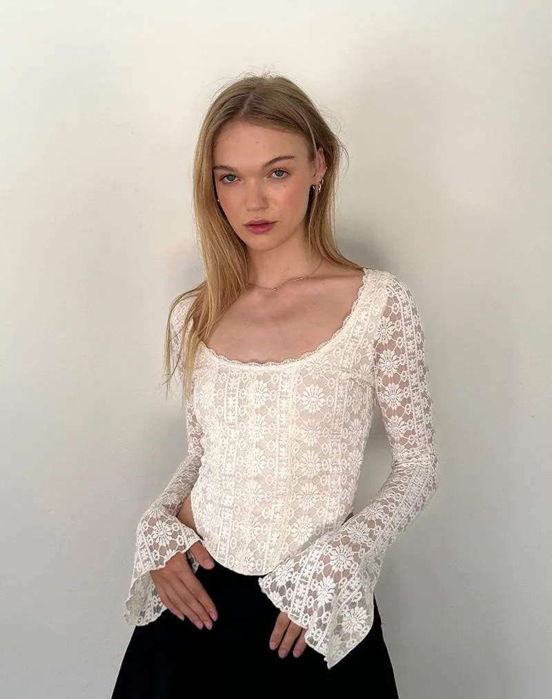 Belle Long Sleeve Top in Regal Lace Ivory