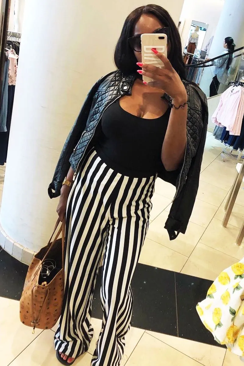 Black and White Striped Wide Leg Trousers - Blakley