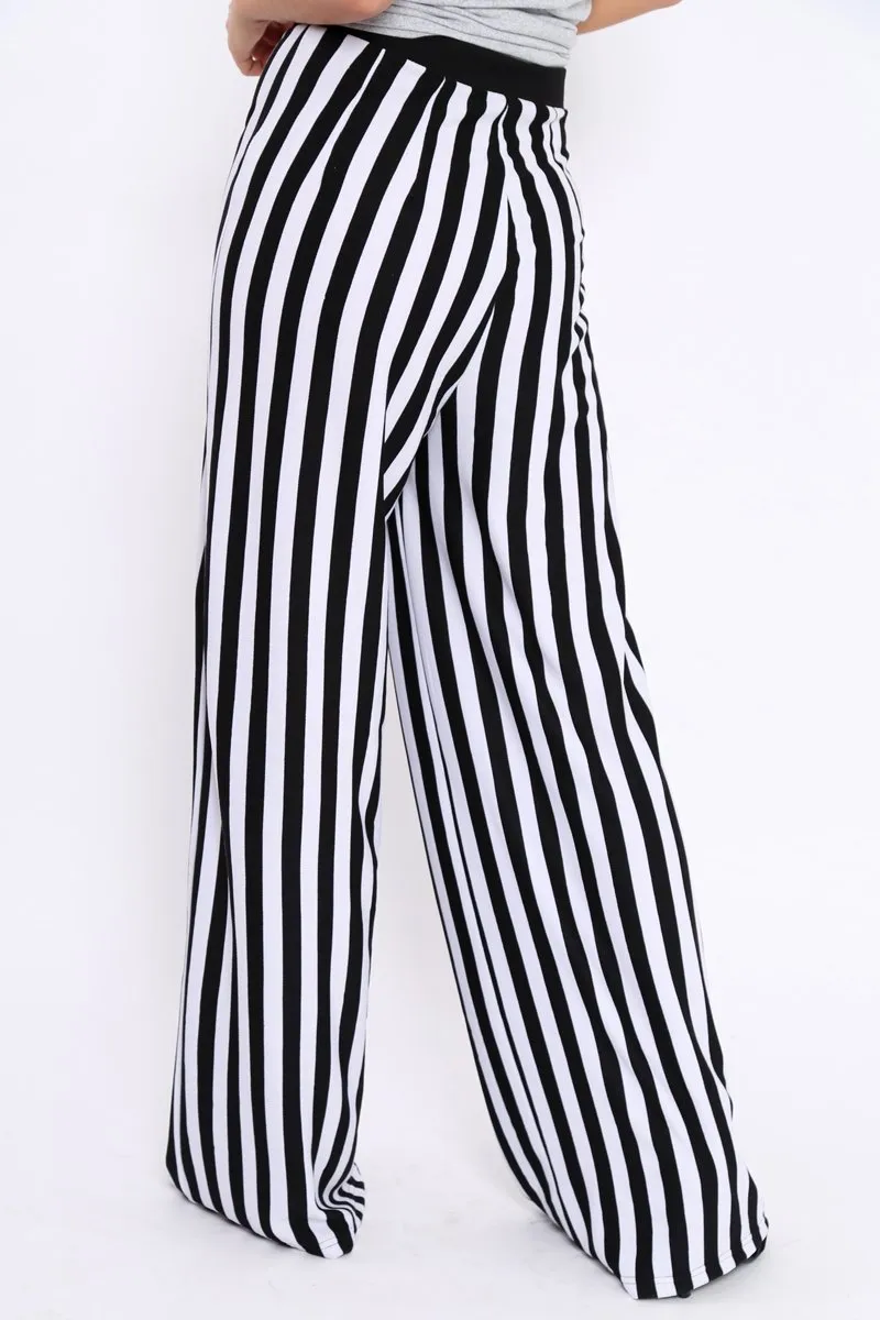 Black and White Striped Wide Leg Trousers - Blakley