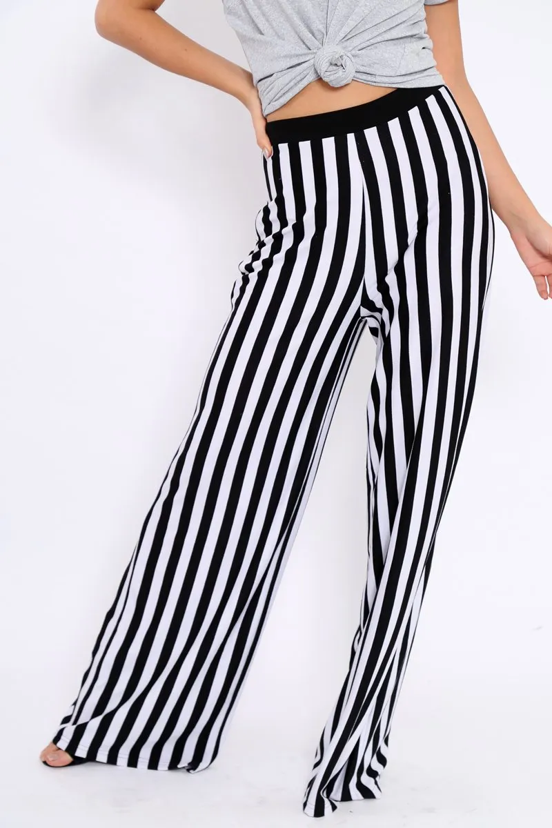 Black and White Striped Wide Leg Trousers - Blakley