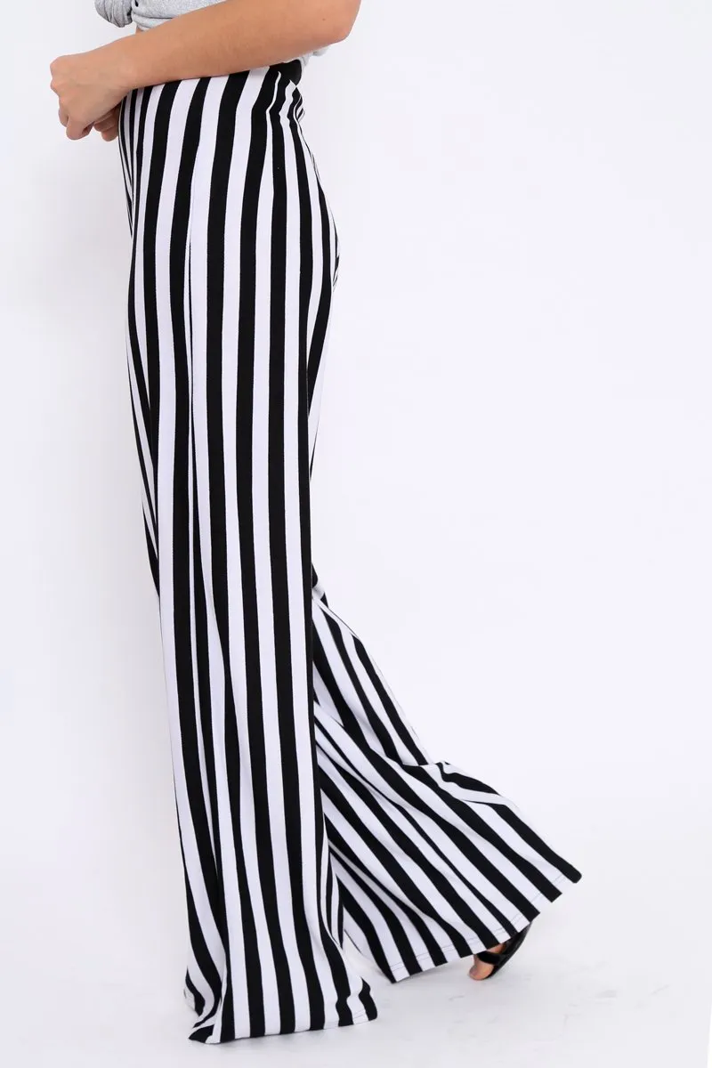 Black and White Striped Wide Leg Trousers - Blakley