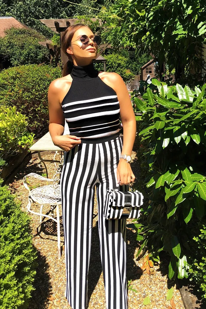 Black and White Striped Wide Leg Trousers - Blakley