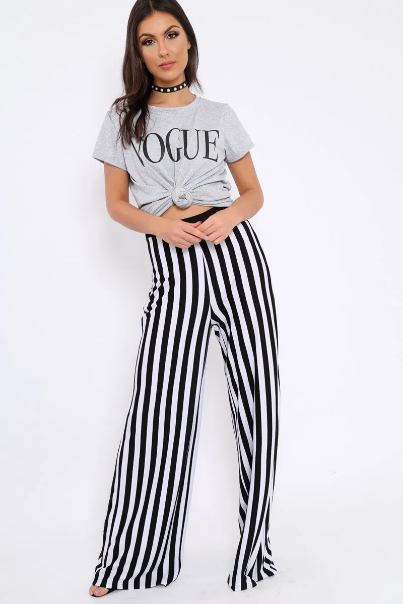 Black and White Striped Wide Leg Trousers - Blakley