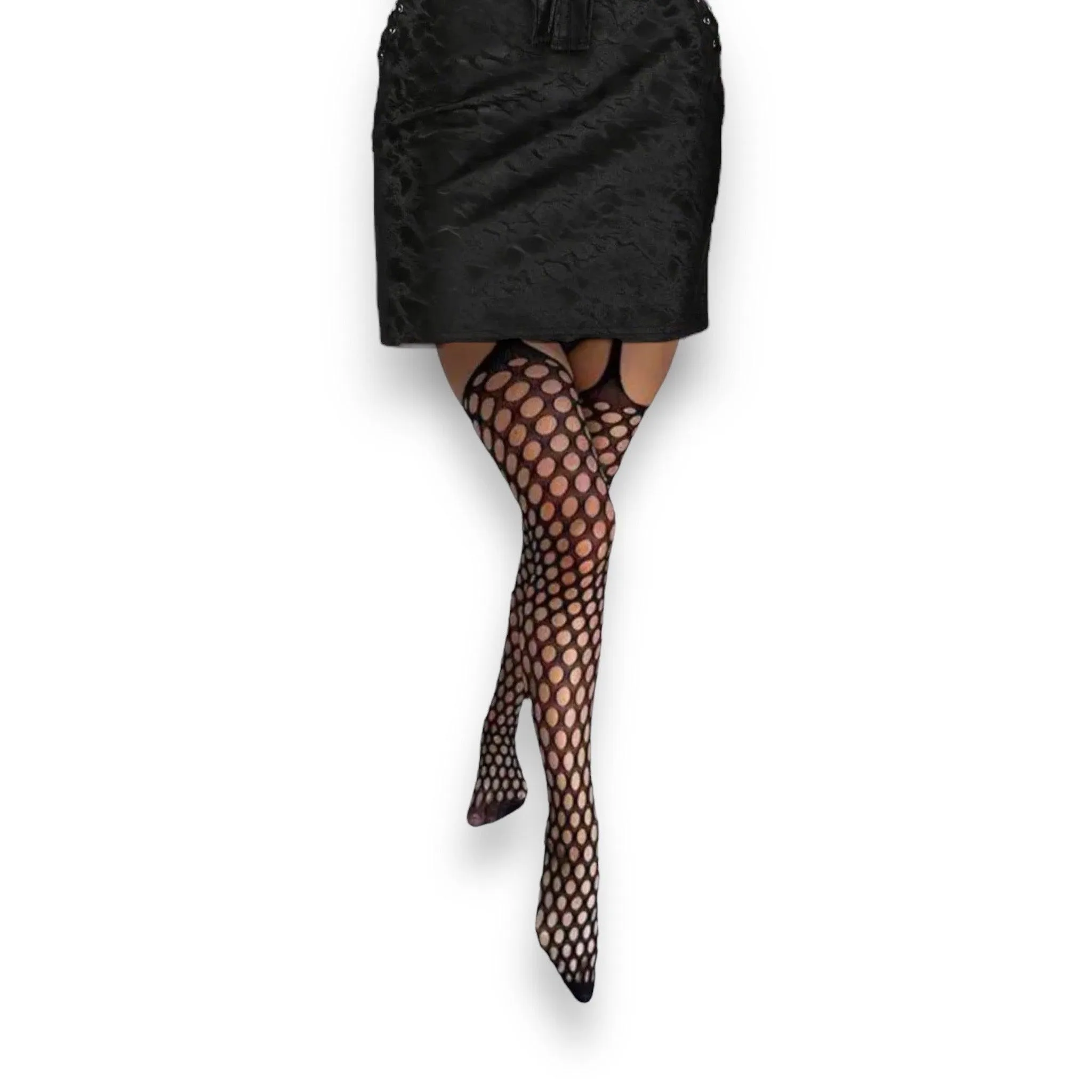 Black Cut Out Round Dots Suspender Tights