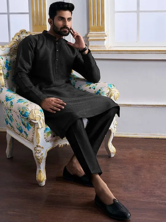 Black Ethnic Motifs Woven Design Kurta with Trousers