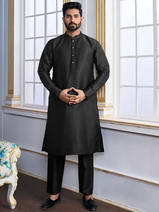 Black Ethnic Motifs Woven Design Kurta with Trousers