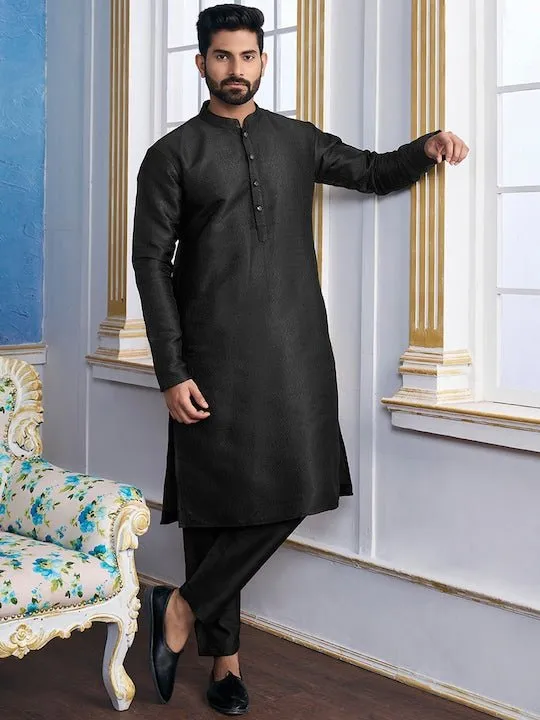 Black Ethnic Motifs Woven Design Kurta with Trousers