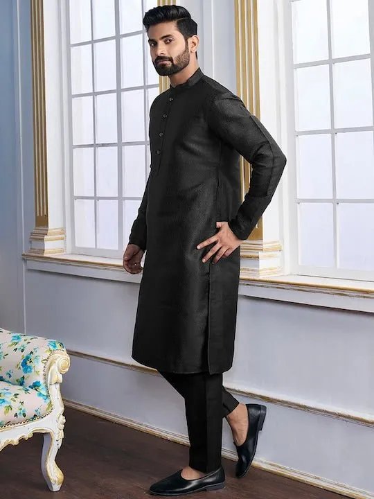 Black Ethnic Motifs Woven Design Kurta with Trousers