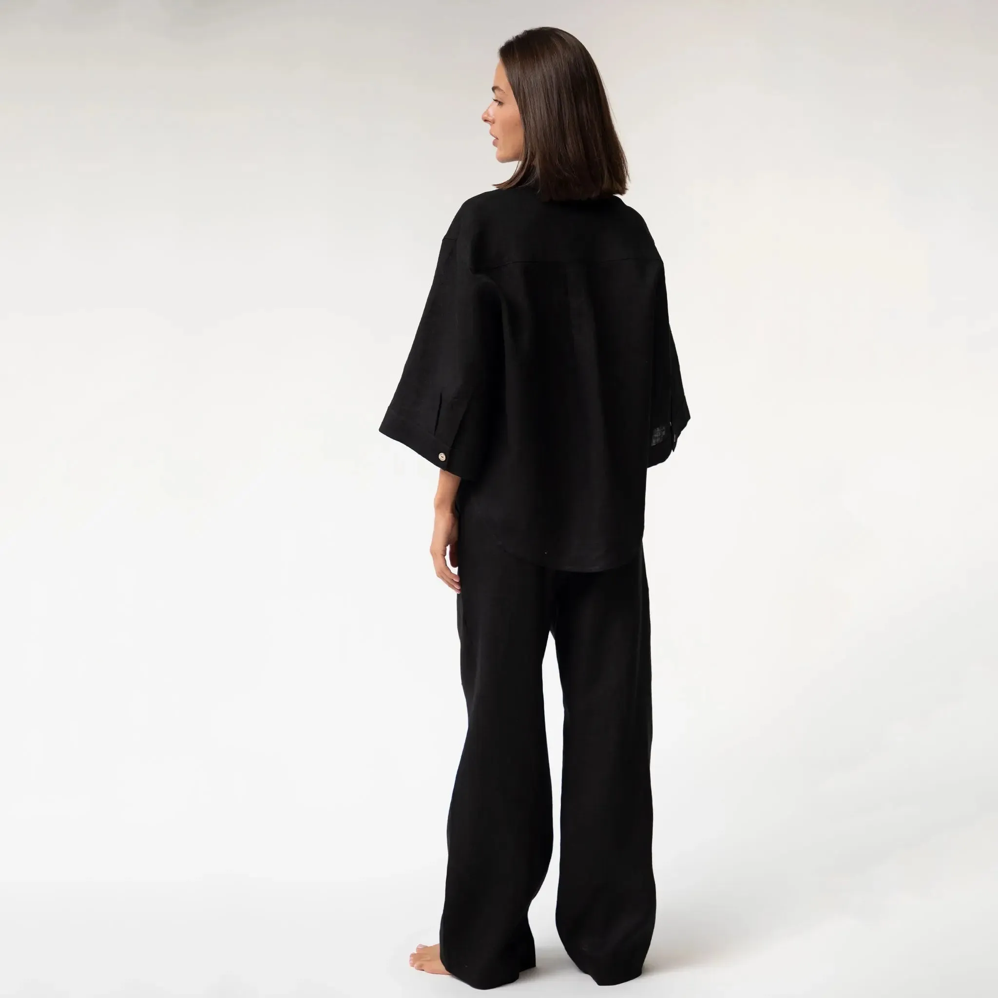 Black Heavy Linen Wide-Leg Women's Trousers Perfect Days