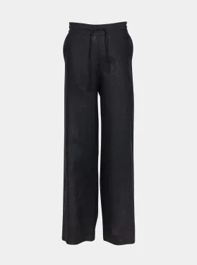 Black Heavy Linen Wide-Leg Women's Trousers Perfect Days