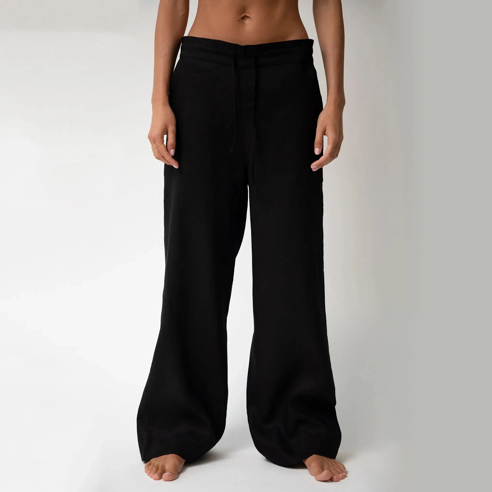 Black Heavy Linen Wide-Leg Women's Trousers Perfect Days