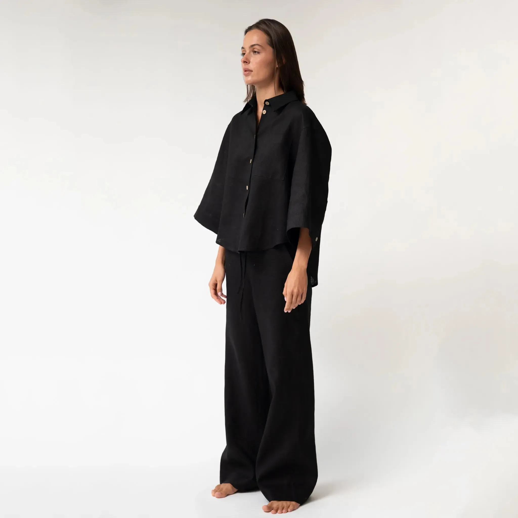 Black Heavy Linen Wide-Leg Women's Trousers Perfect Days