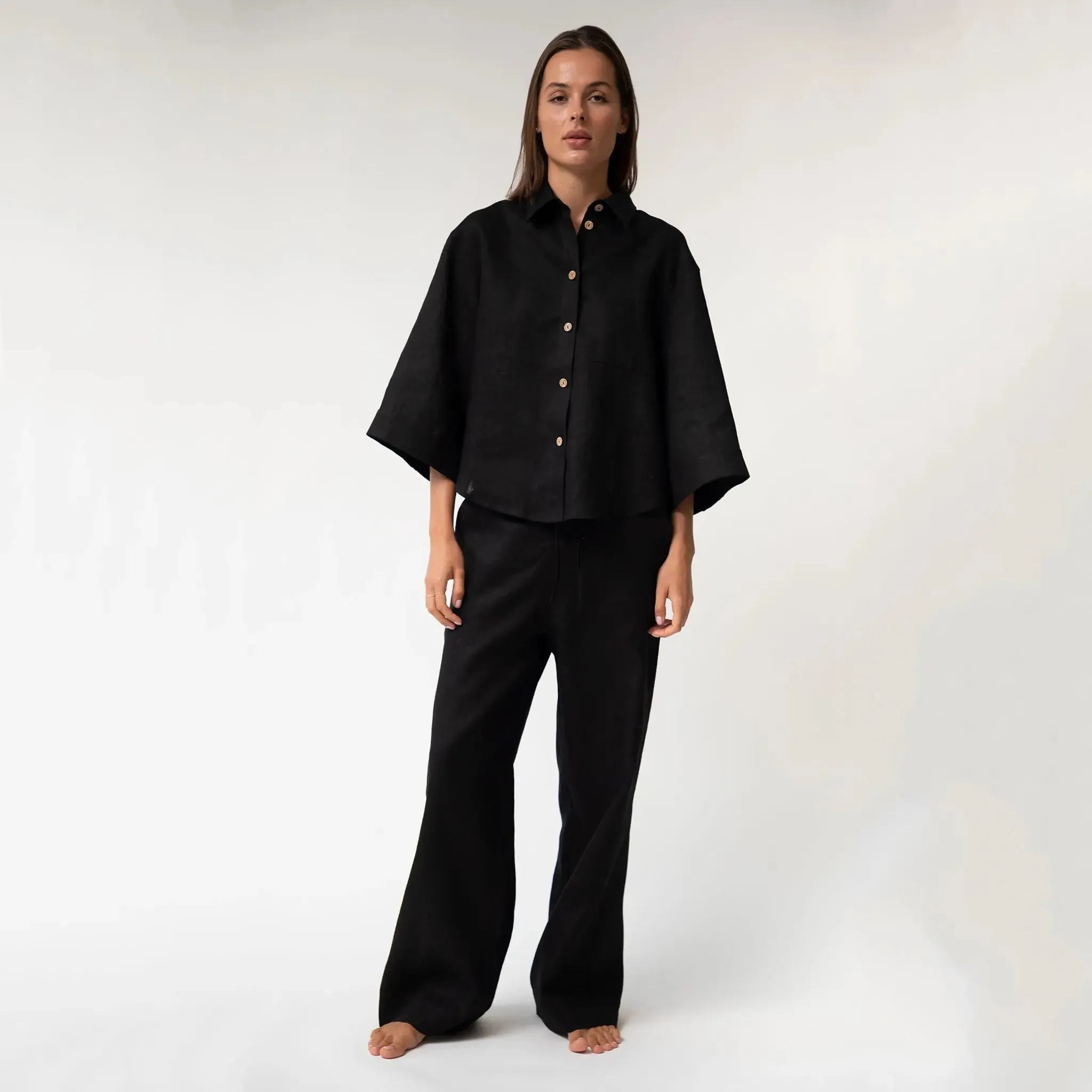 Black Heavy Linen Wide-Leg Women's Trousers Perfect Days