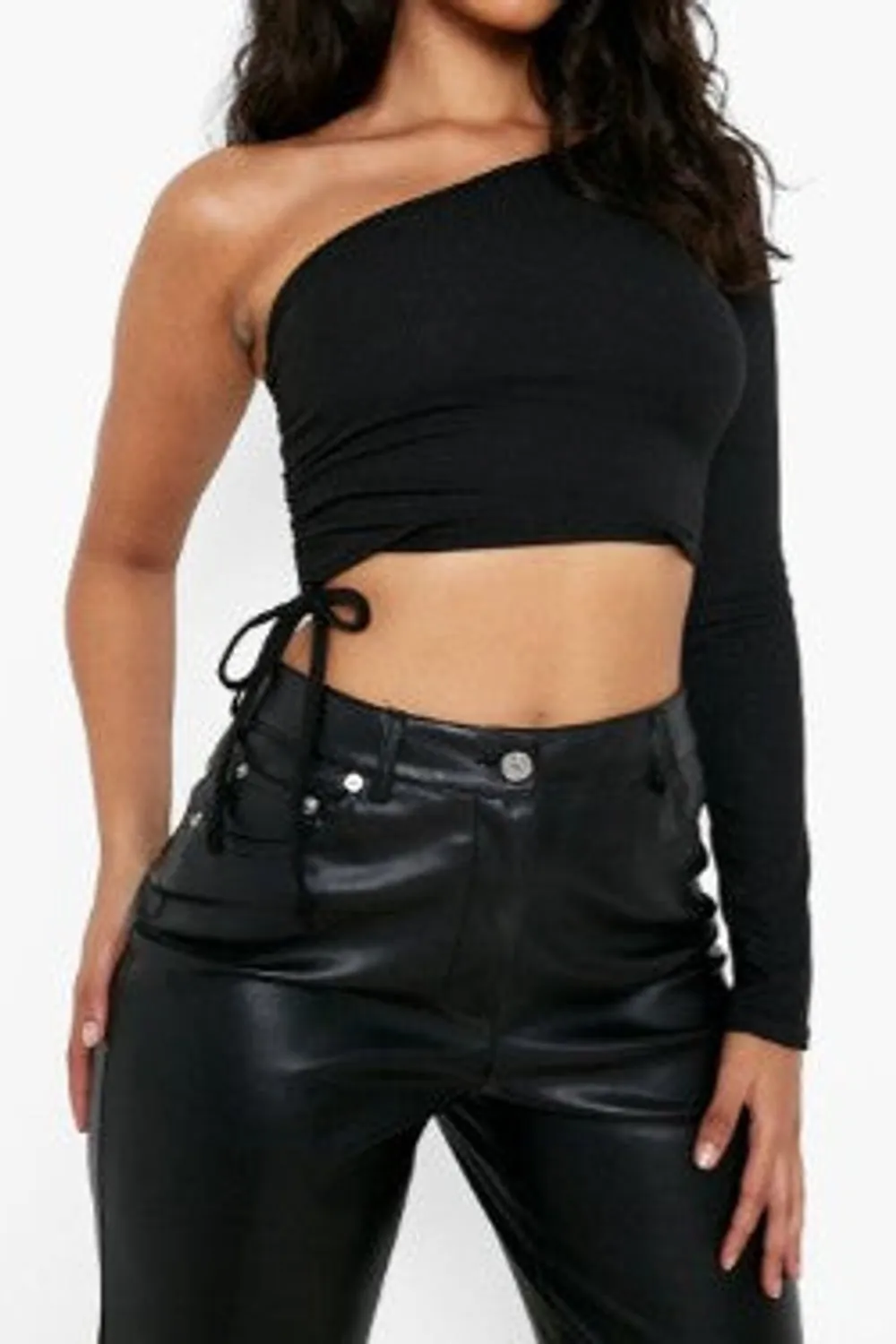 Black Knit One Shoulder Crop Top