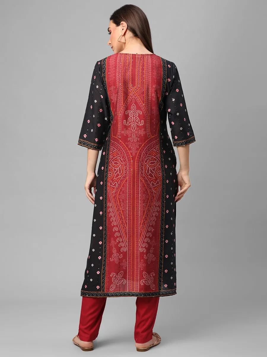 Black Ornamental Printed Kurta Trouser Dupatta