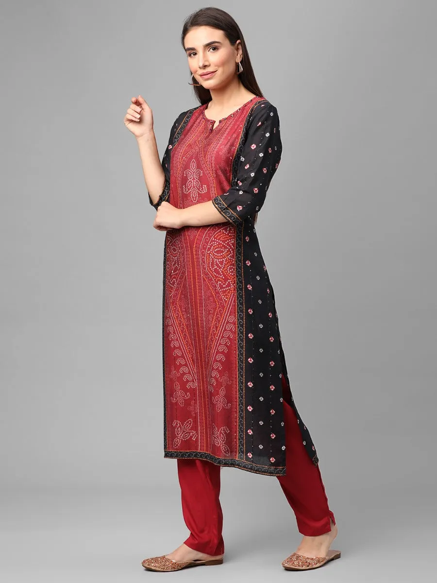 Black Ornamental Printed Kurta Trouser Dupatta