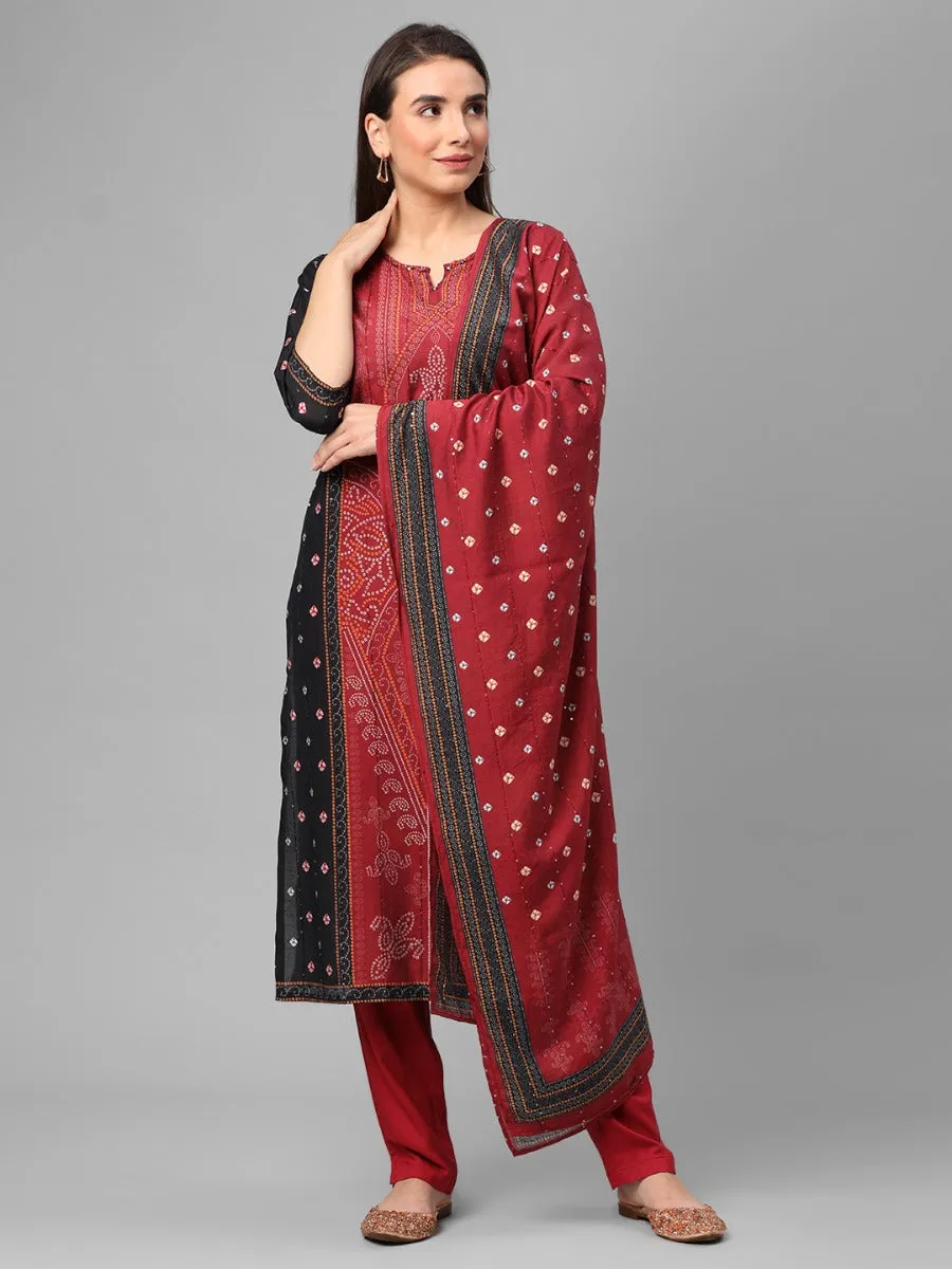 Black Ornamental Printed Kurta Trouser Dupatta