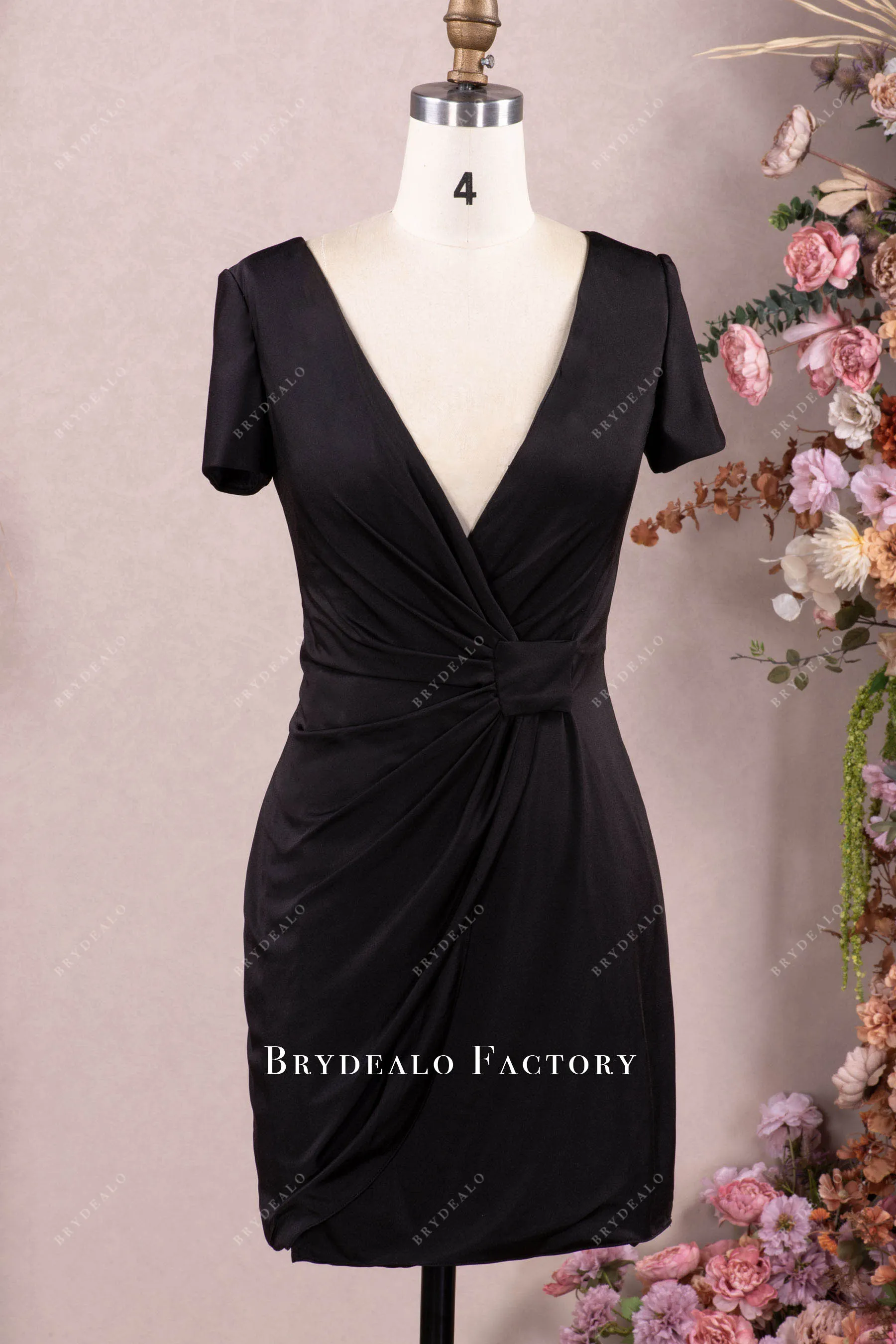 Black Short Sleeve Jersey Semi-formal Evening Dress