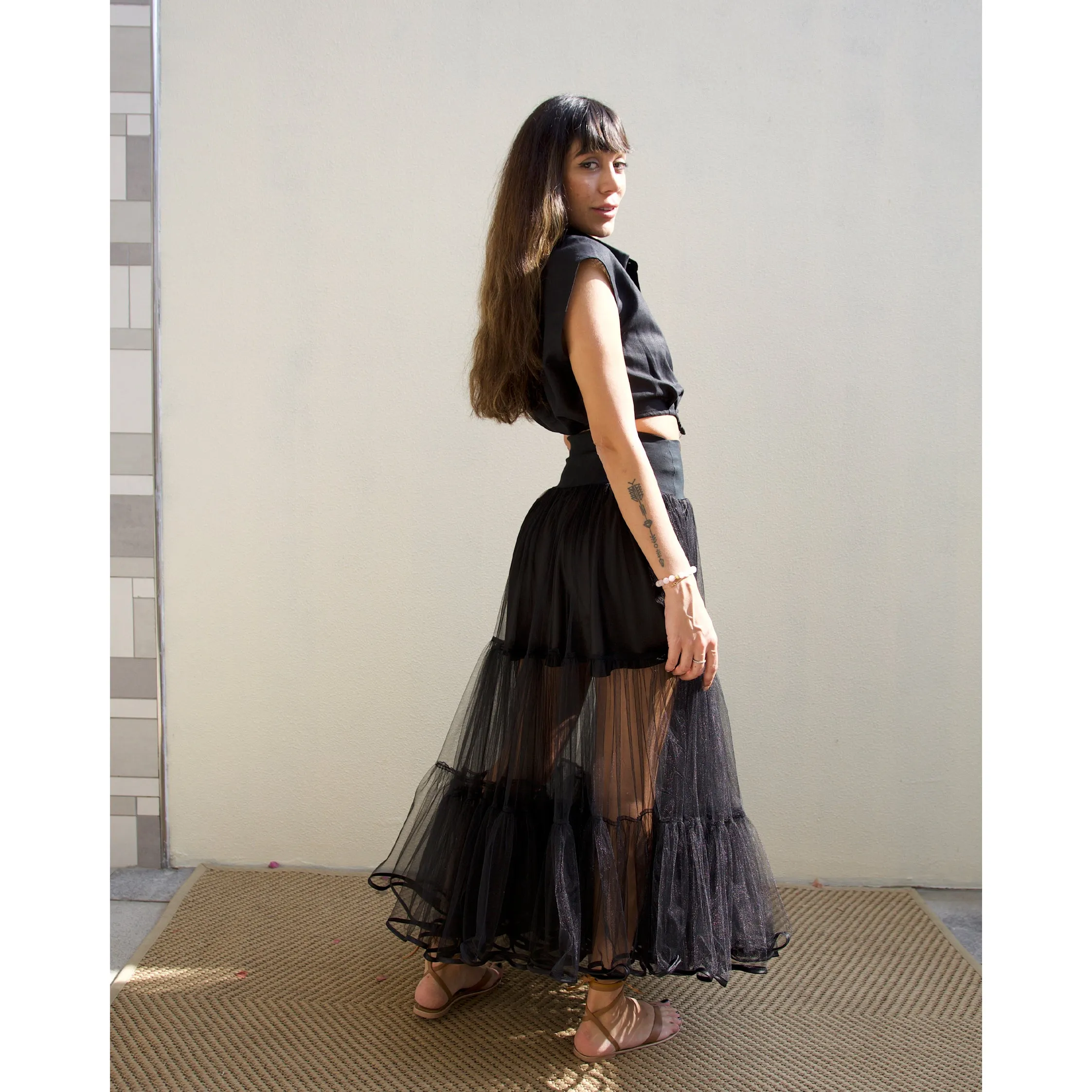 Black Tulle Tiered Skirt Sculpting Waistband