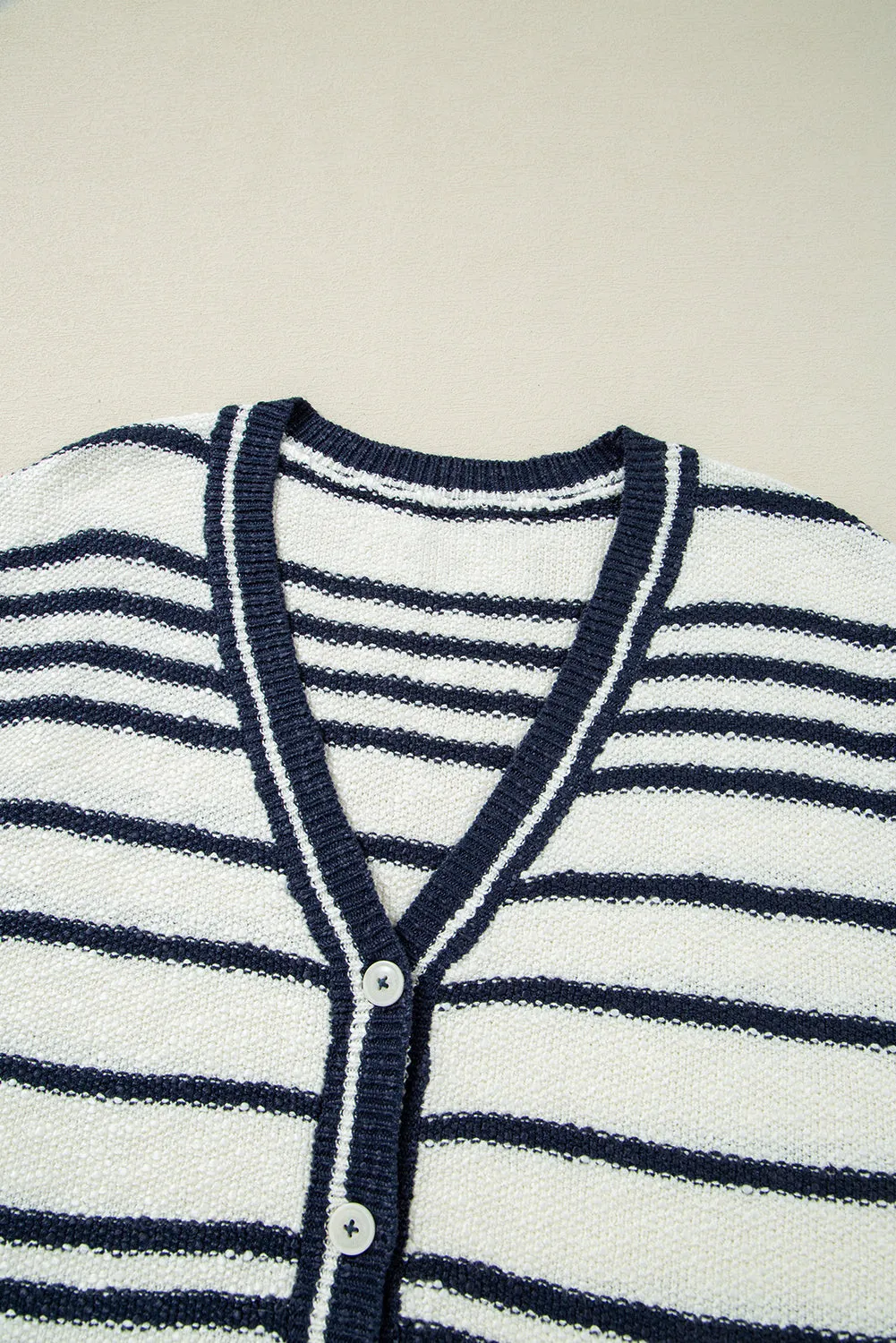 Blue Stripe Loose Buttoned V Neck Sweater Vest