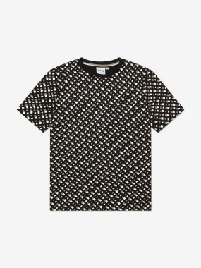 BOSS Boys Organic Cotton Monogram T-Shirt In Black