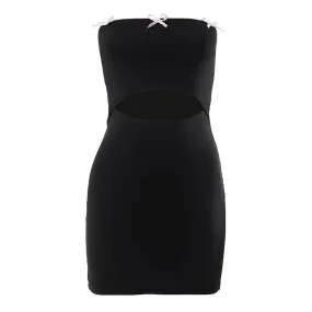 Bow Cutout Tube Top Dress Cute Core Y2k Clothes Women Black Bodycon Mini Dresses Korean Fashion P85-AG12