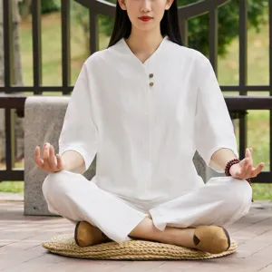 Buddha Stones 2Pcs Shirt Top Pants Meditation Zen Tai Chi Cotton Linen Clothing Women's Set