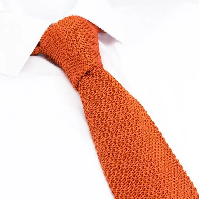 Burnt Orange Knitted Square Cut Silk Tie